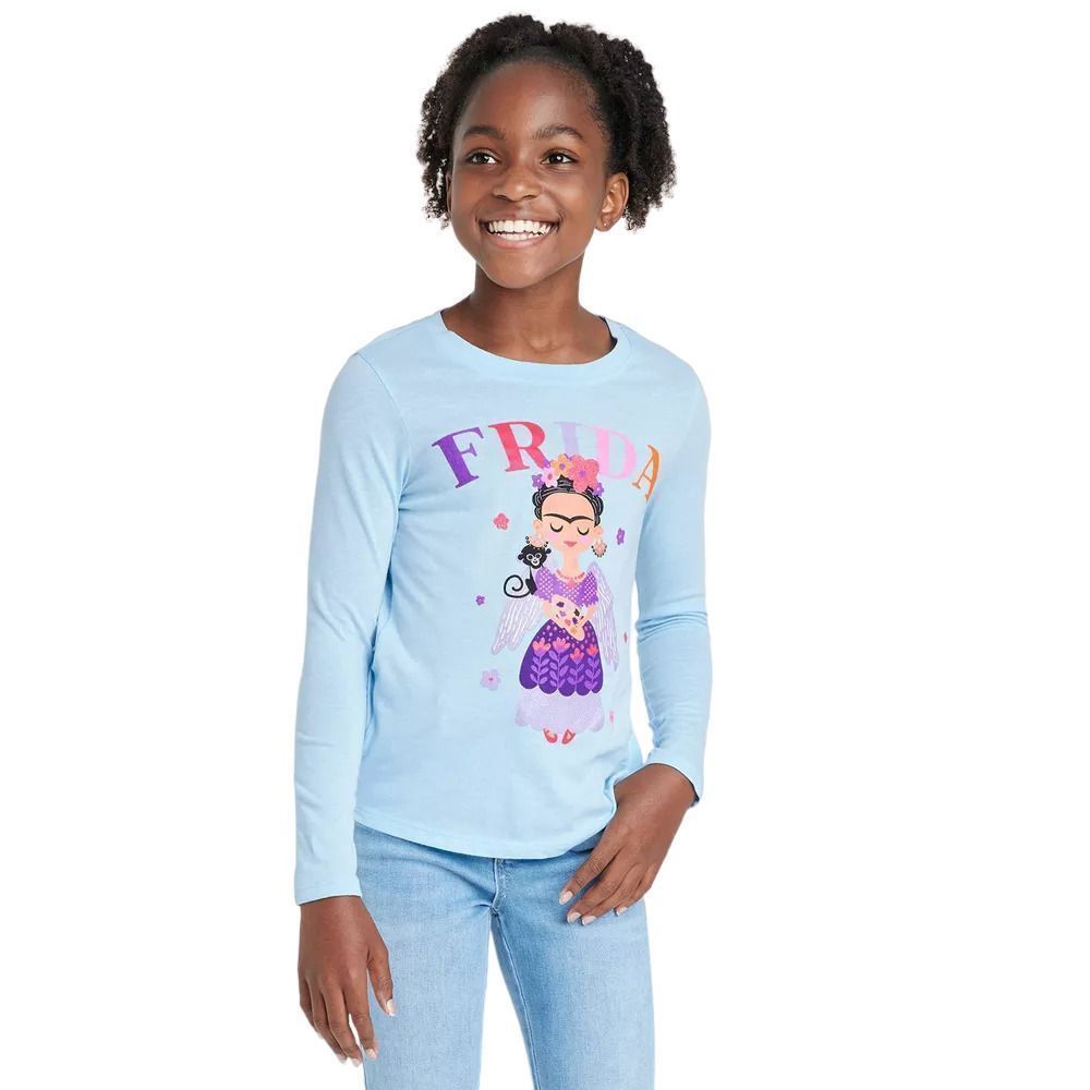 Girls Frida Kahlo Long Sleeve Graphic T-Shirt Light Blue Size XXL